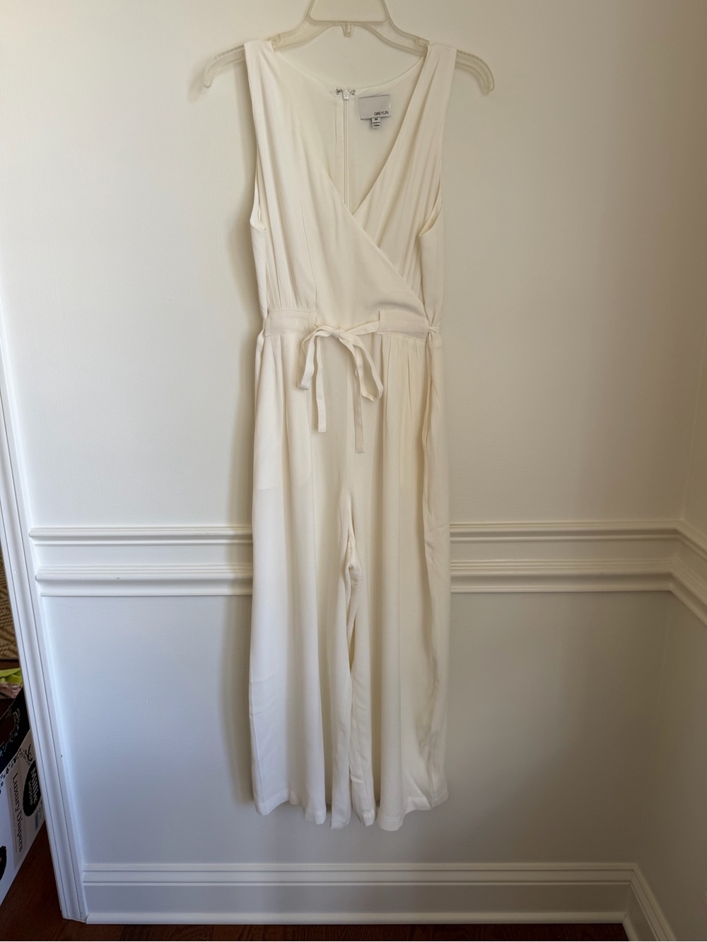 Greylin Sleeveless Cream Wrap Jumpsuit with Tie Waist